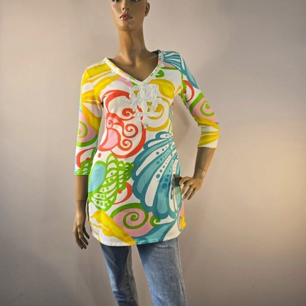 Keylime & Pink Womens Sz S Tunic Top Beach Resort Wear Colorful Bright